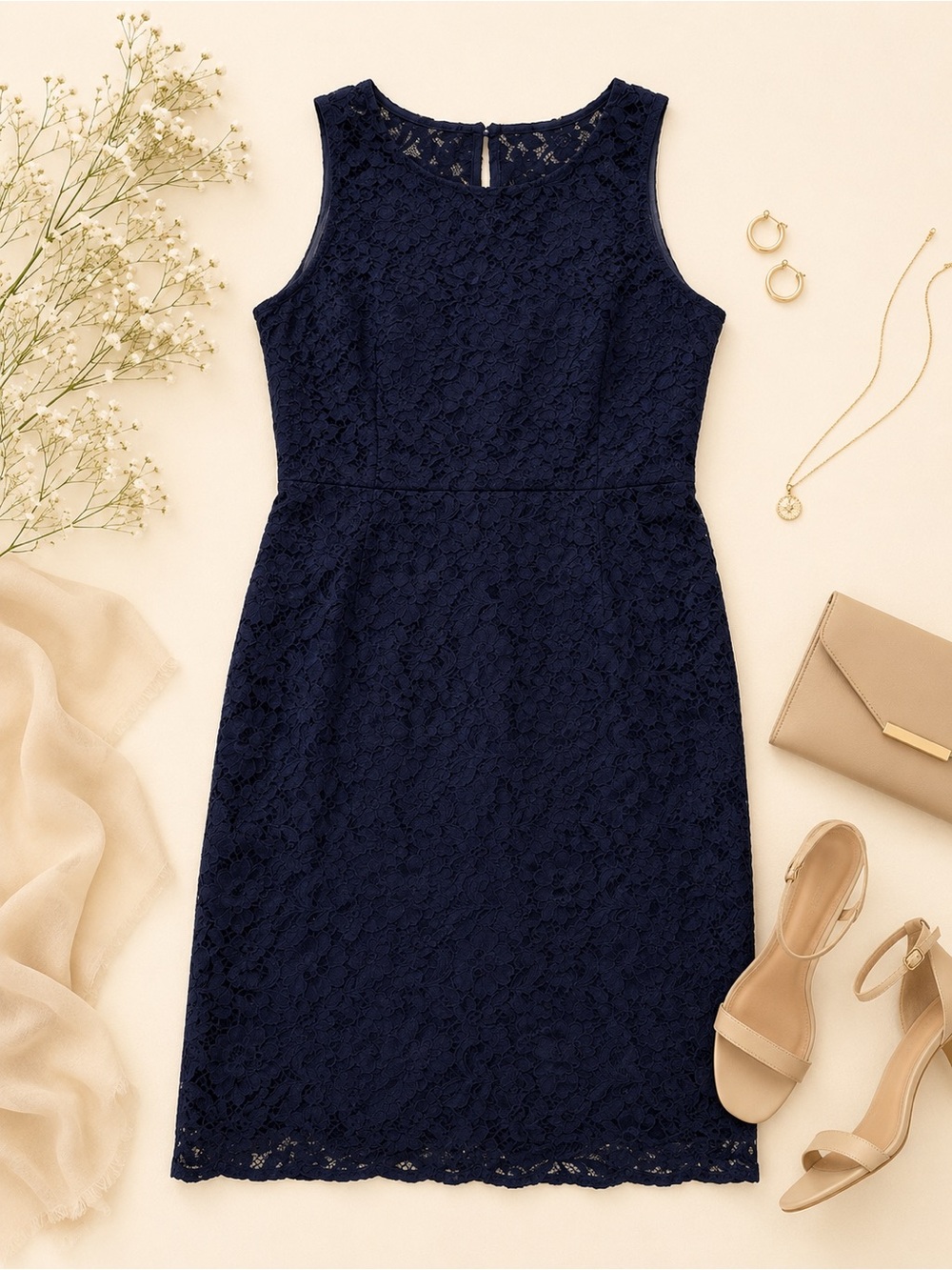 J.Crew Navy Floral Lace Sheath Dress Size 12 NWOT